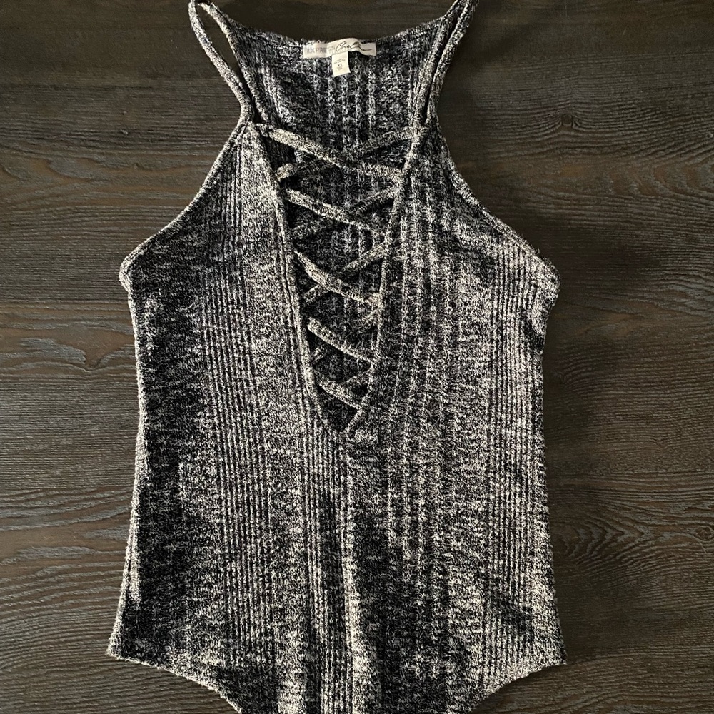 Grey speckled body suit